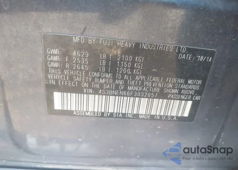 2015 Subaru Legacy 3.6R Limited z USA, uszkodzony, nr VIN 4S3BNEN66F3032057